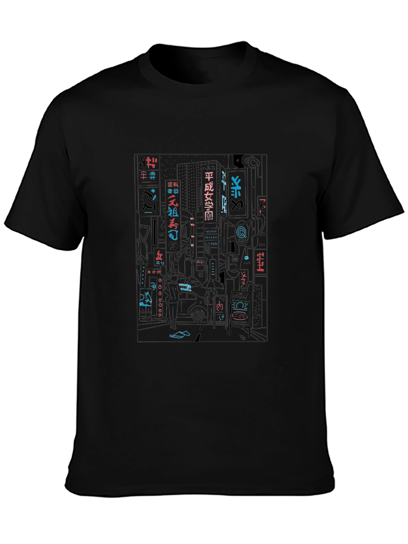 Neon Cityscape Graphic Tee - Black