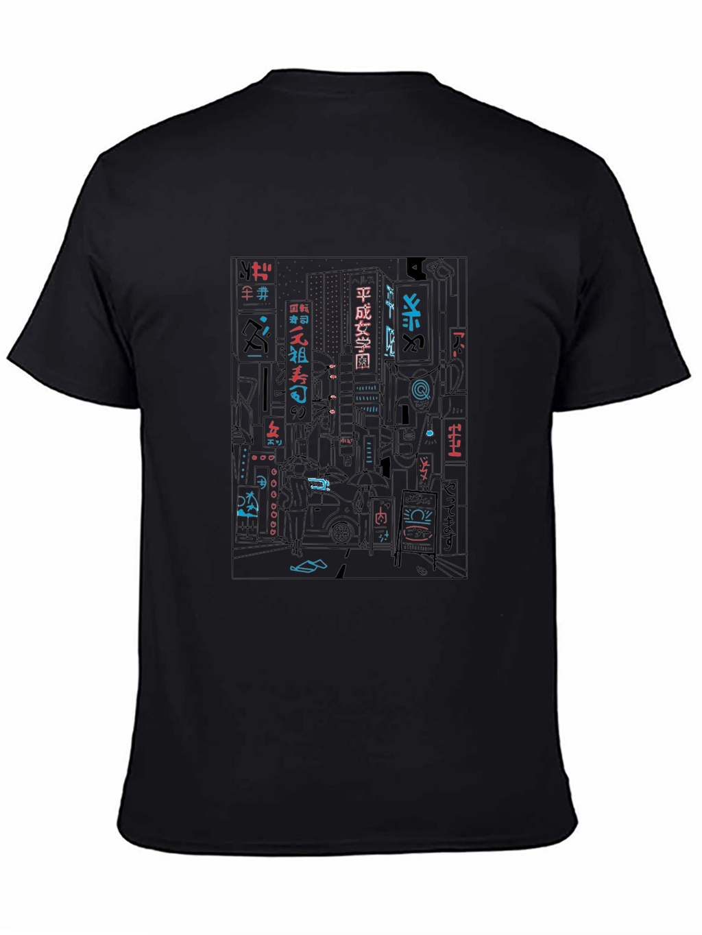 Neon Cityscape Graphic Tee - Black