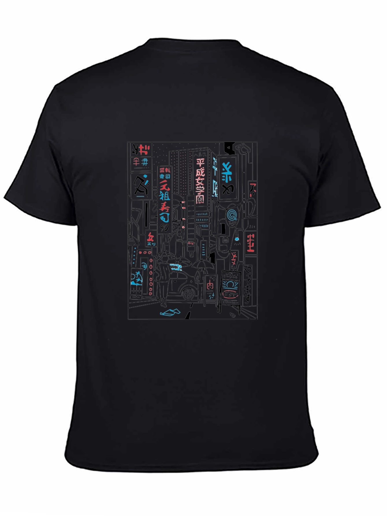 Neon Cityscape Graphic Tee - Black