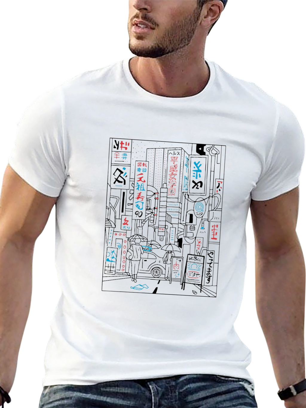 Neon Cityscape Graphic Tee - Black