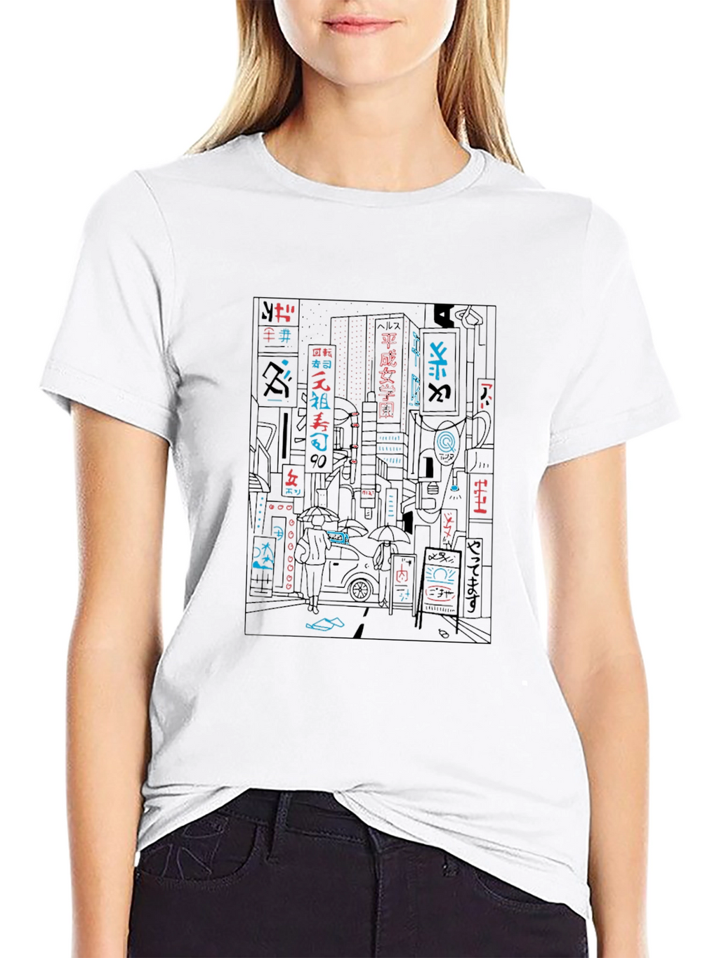 Neon Cityscape Graphic Tee - Black