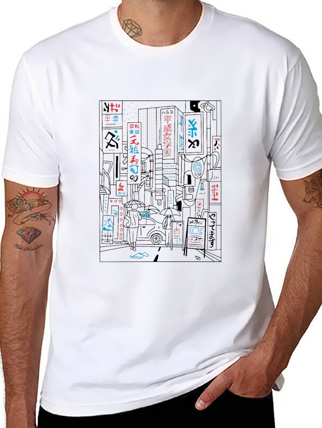 Neon Cityscape Graphic Tee - Black