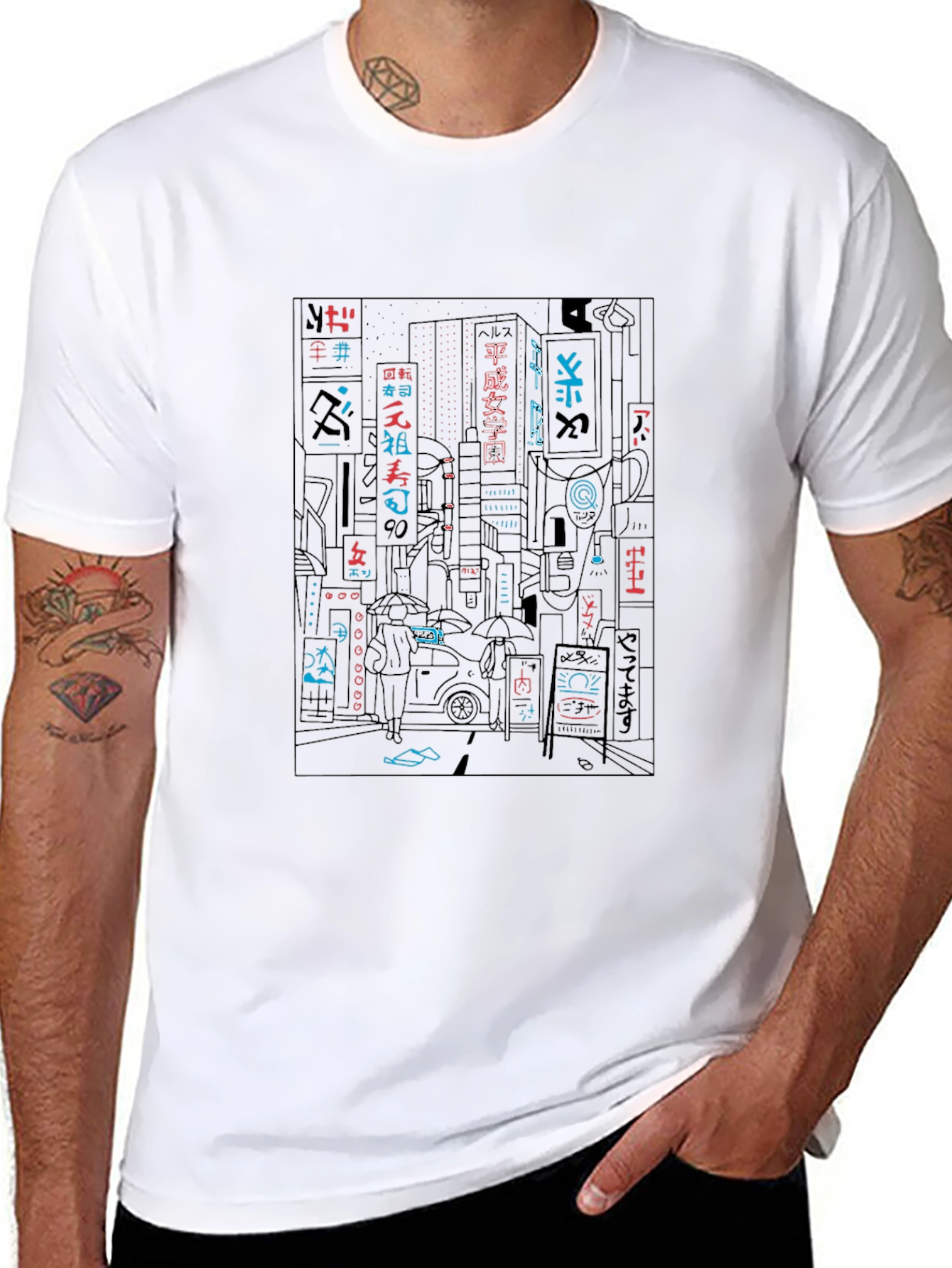 Neon Cityscape Graphic Tee - Black