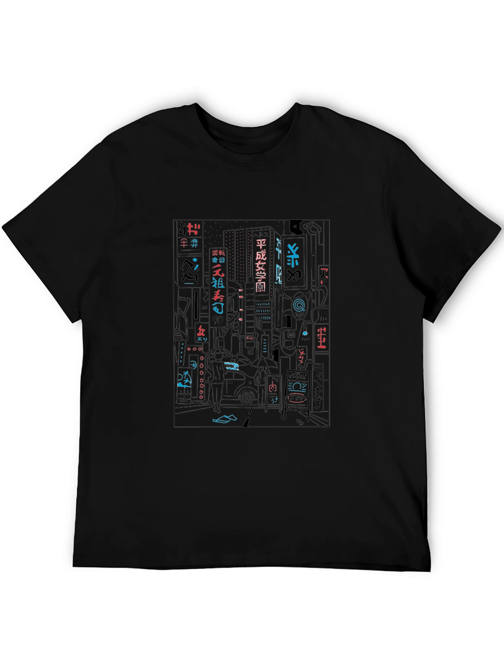 Neon Cityscape Graphic Tee - Black