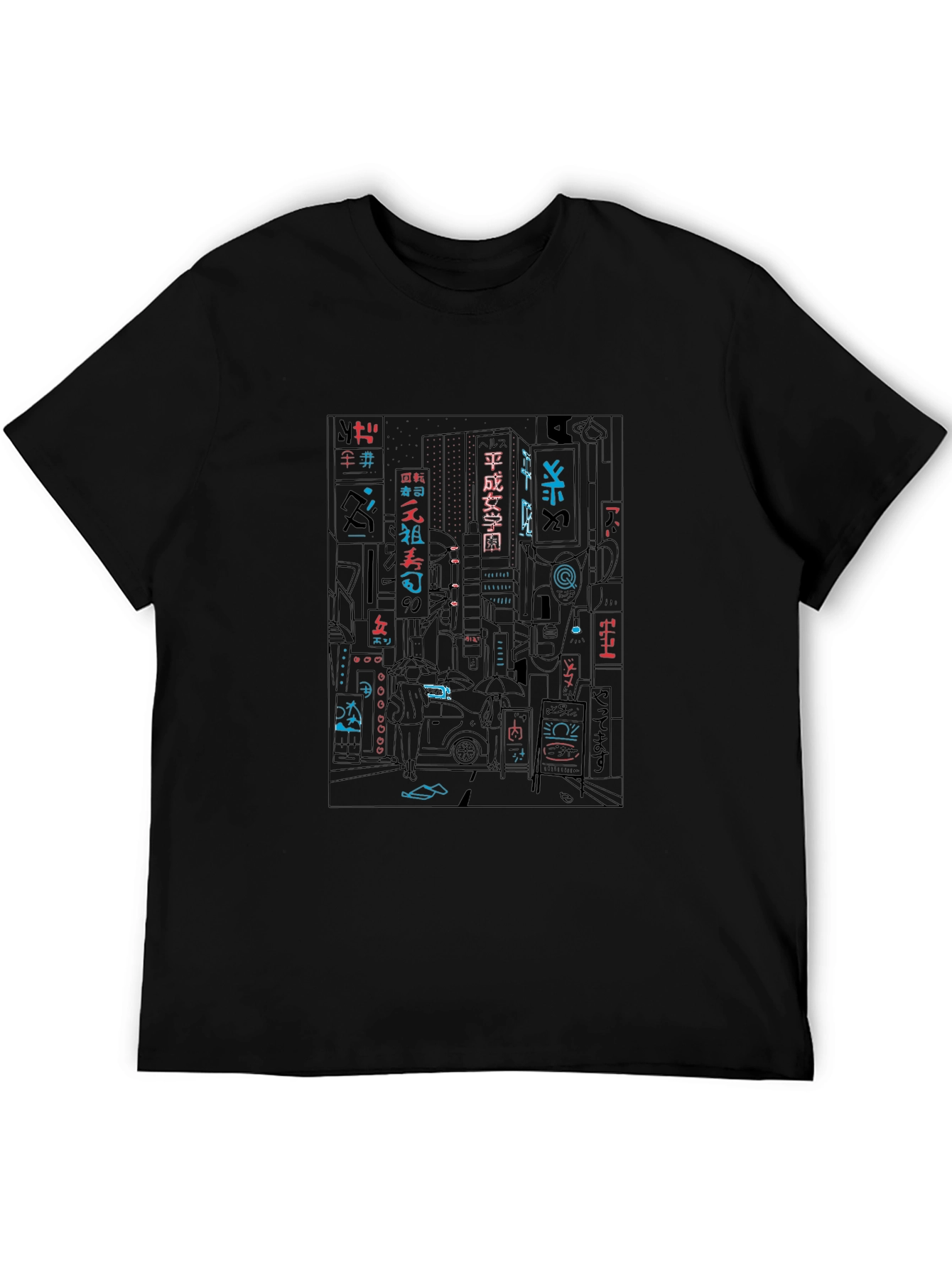 Neon Cityscape Graphic Tee - Black
