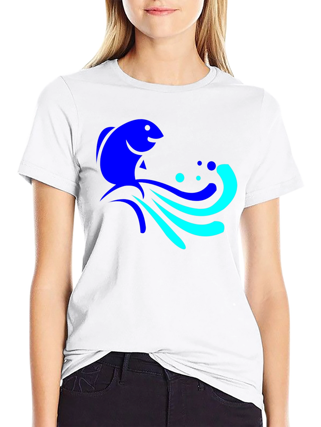 Blue Fish Graphic Tee - Black Cotton Comfort