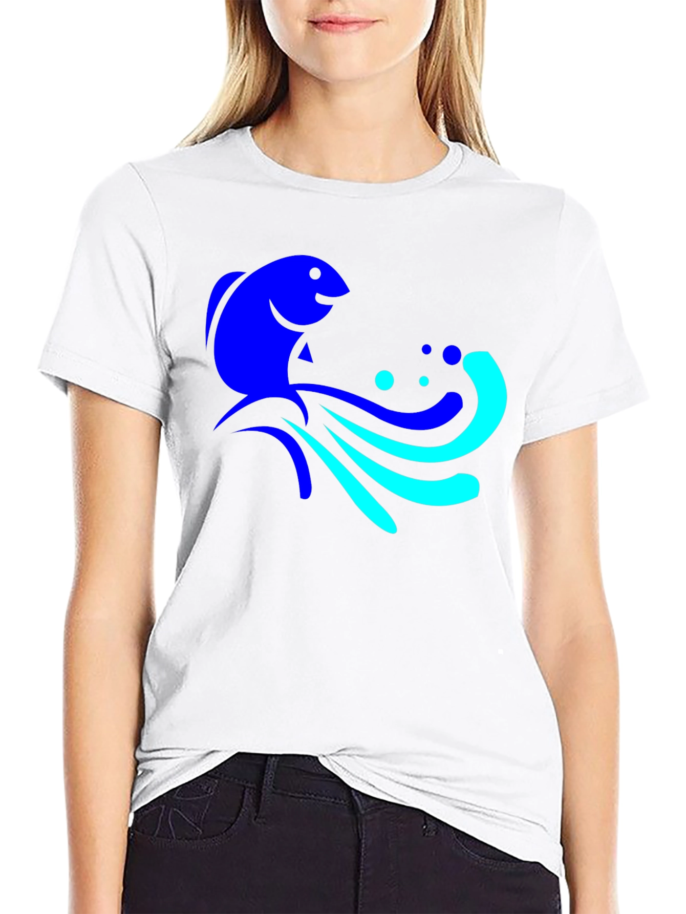 Blue Fish Graphic Tee - Black Cotton Comfort