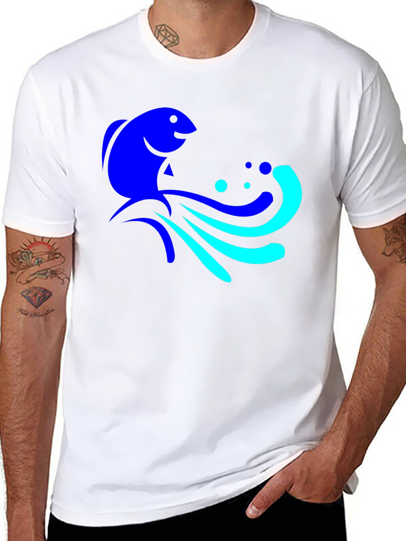 Blue Fish Graphic Tee - Black Cotton Comfort