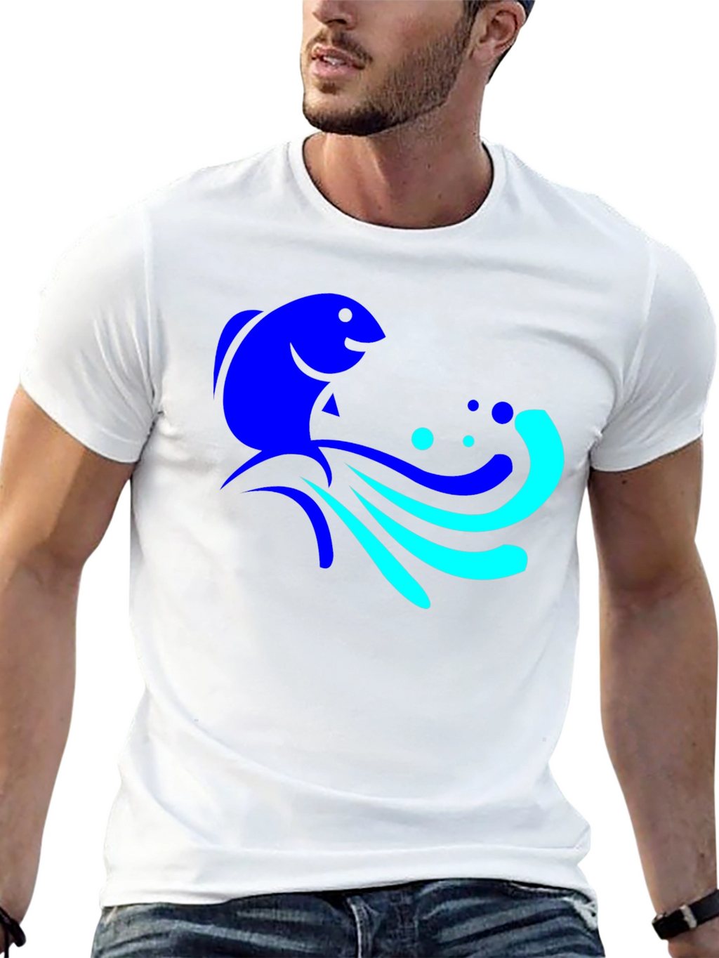 Blue Fish Graphic Tee - Black Cotton Comfort