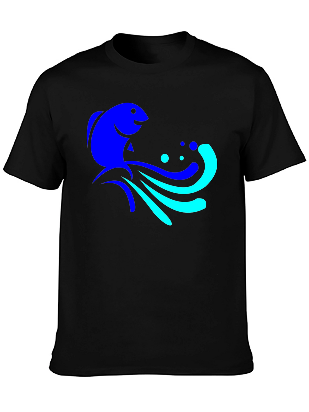 Blue Fish Graphic Tee - Black Cotton Comfort