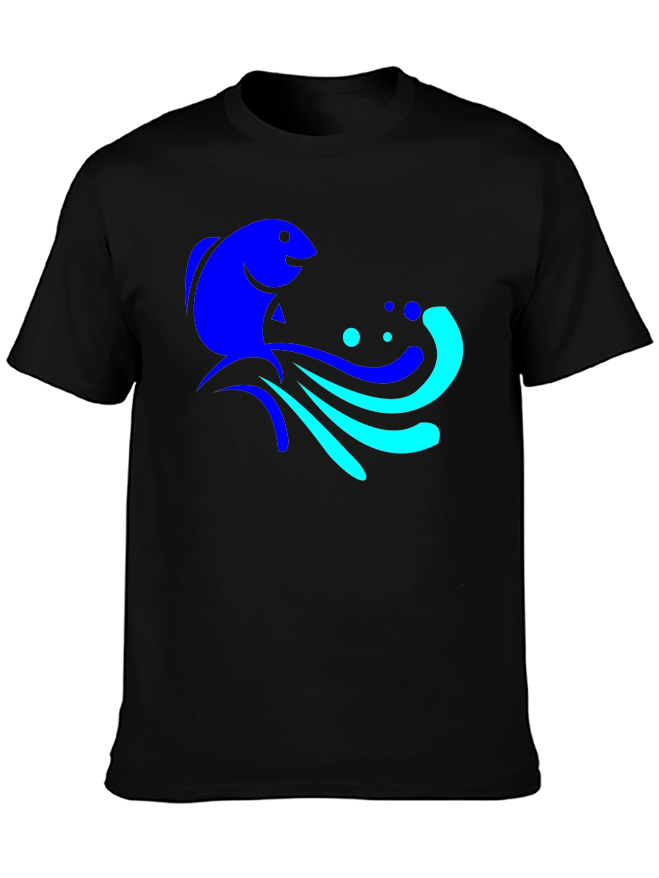 Blue Fish Graphic Tee - Black Cotton Comfort