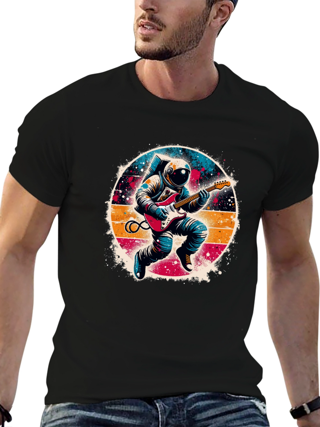 Astronaut Guitarist Graphic Tee - Space Rocker T-Shirt