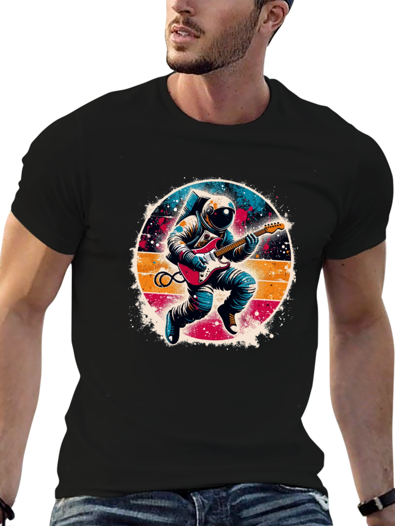 Astronaut Guitarist Graphic Tee - Space Rocker T-Shirt
