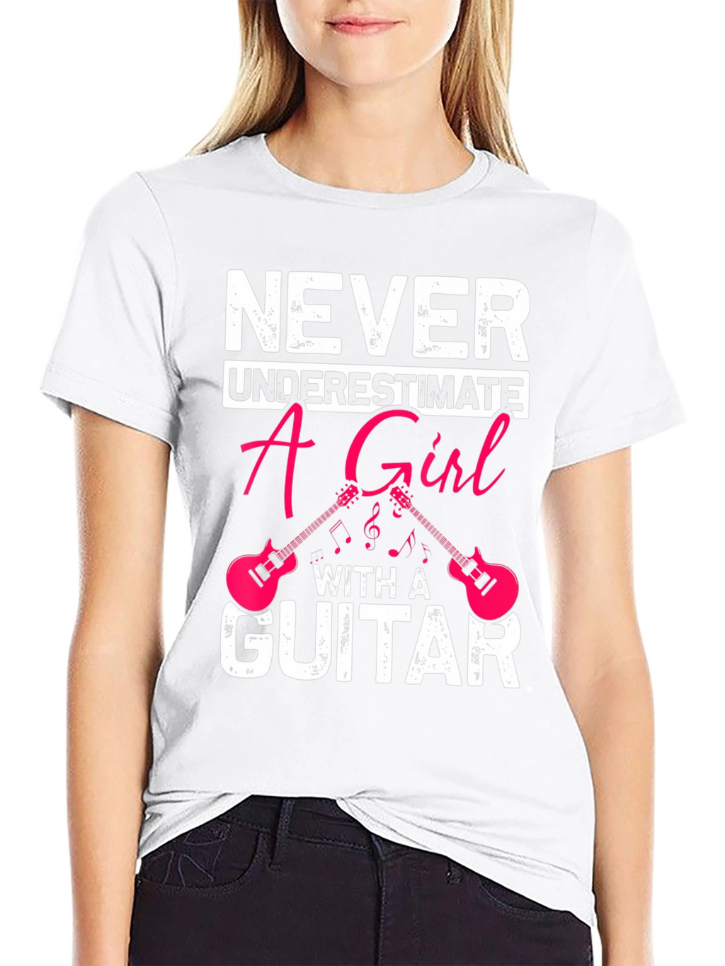 Never Underestimate A Girl With A Guitar Black T-Shirt