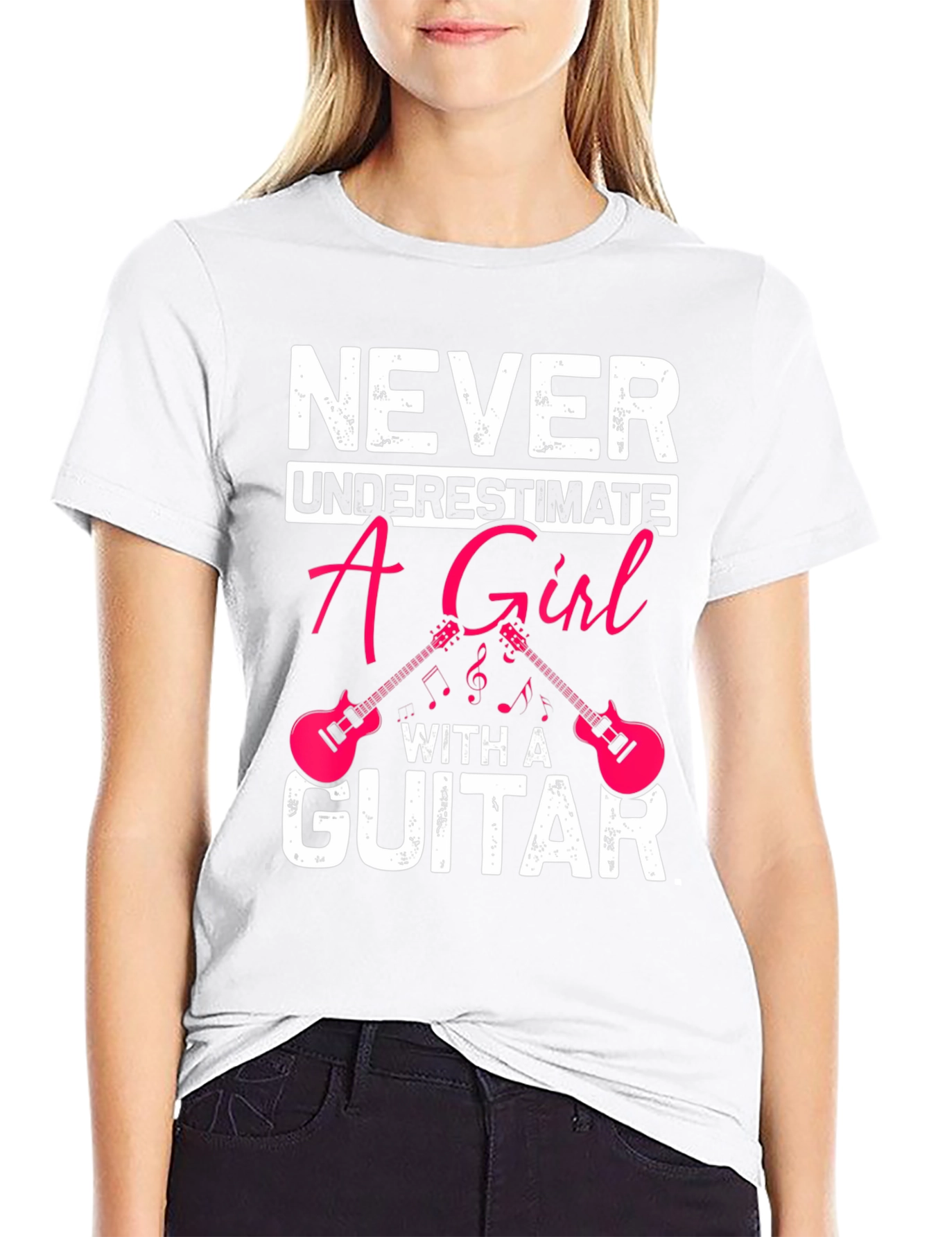Never Underestimate A Girl With A Guitar Black T-Shirt