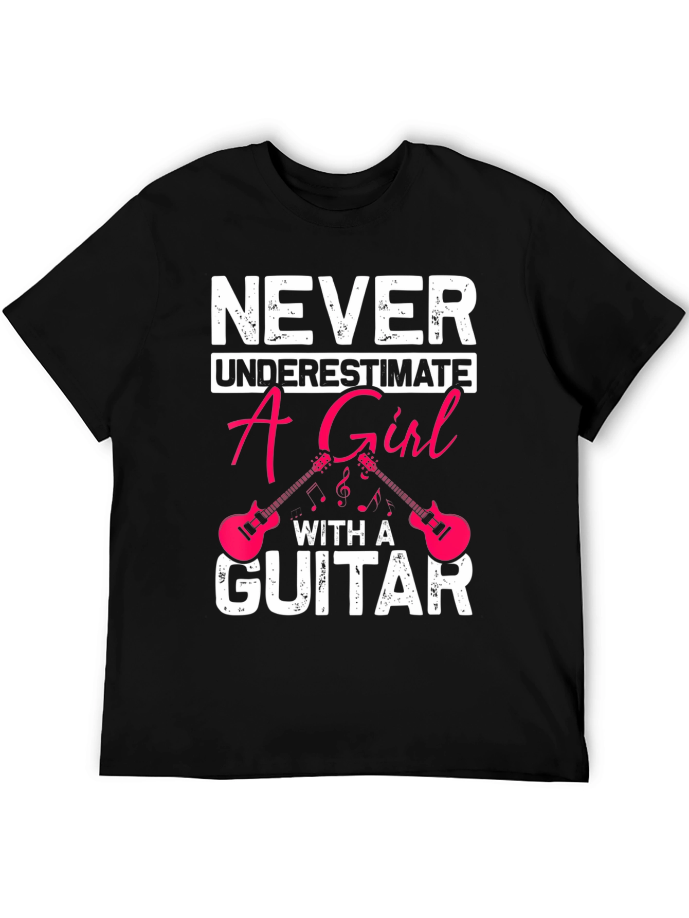 Never Underestimate A Girl With A Guitar Black T-Shirt