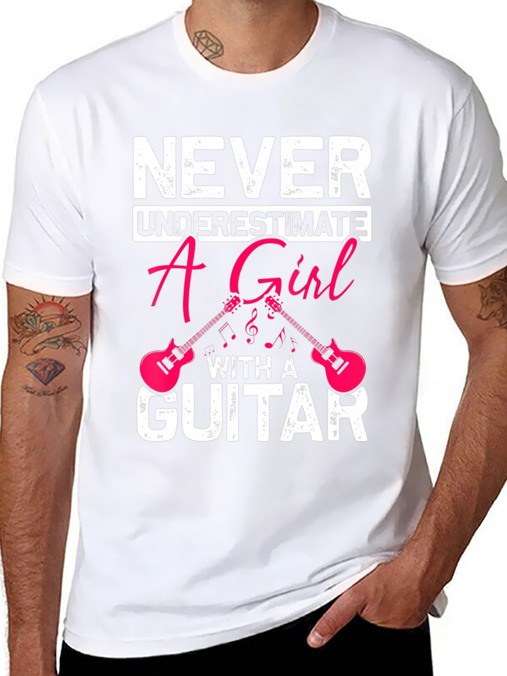 Never Underestimate A Girl With A Guitar Black T-Shirt
