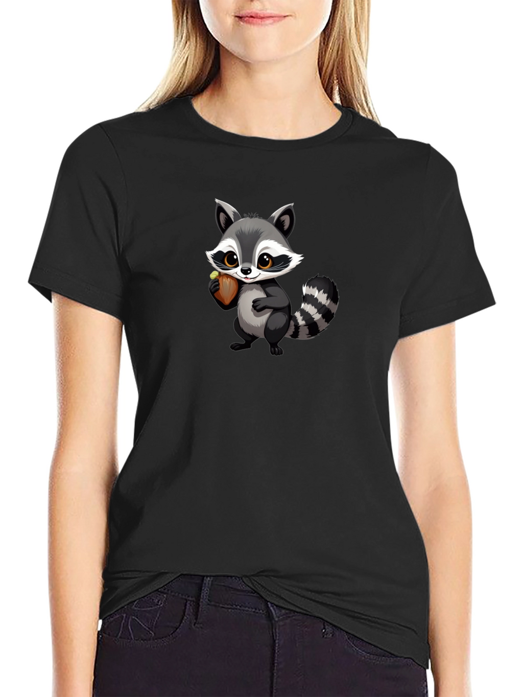 Raccoon Cartoon Black T-shirt