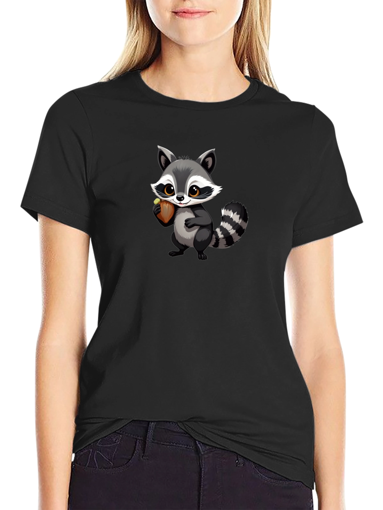 Raccoon Cartoon Black T-shirt
