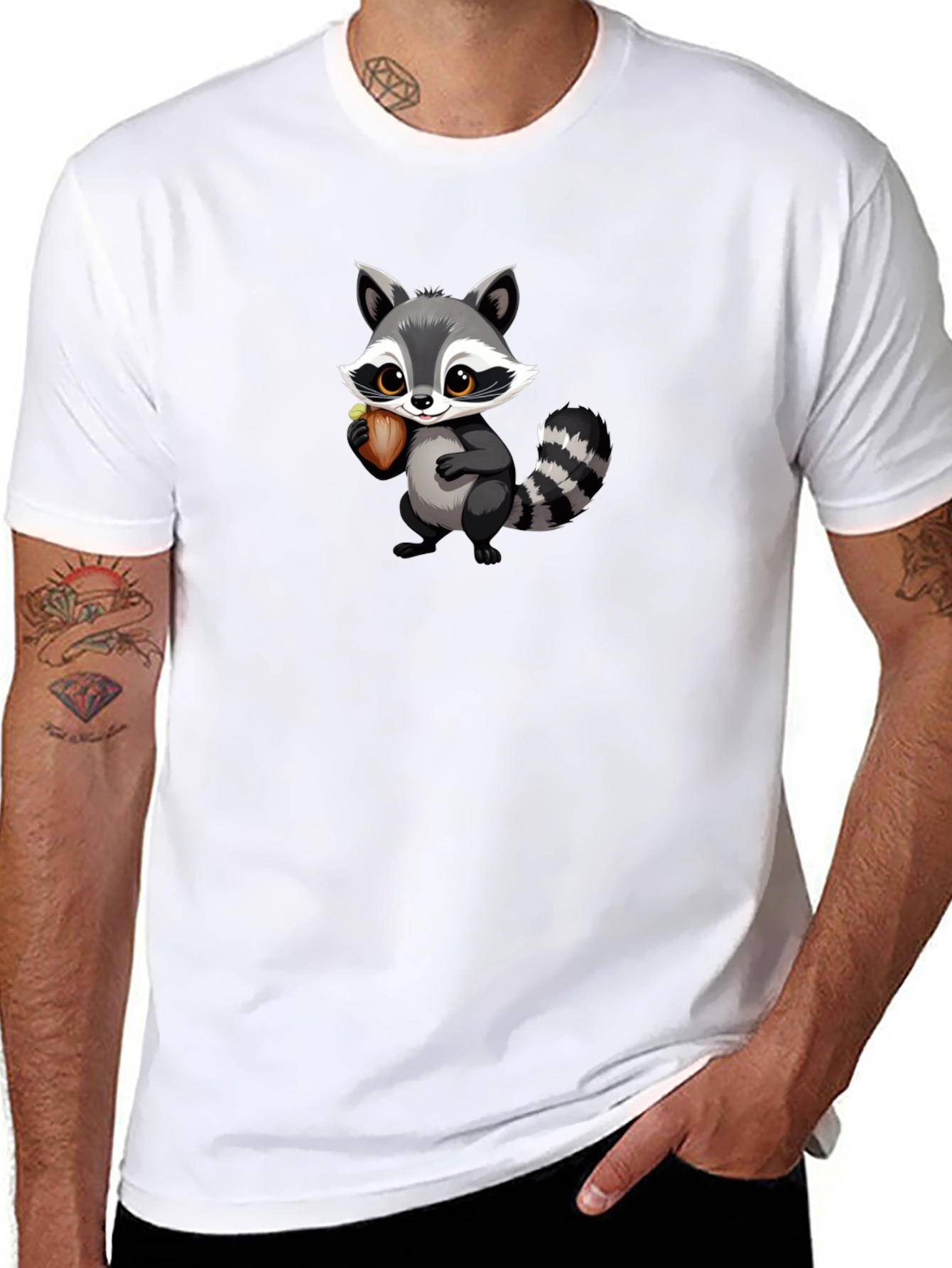 Raccoon Cartoon Black T-shirt