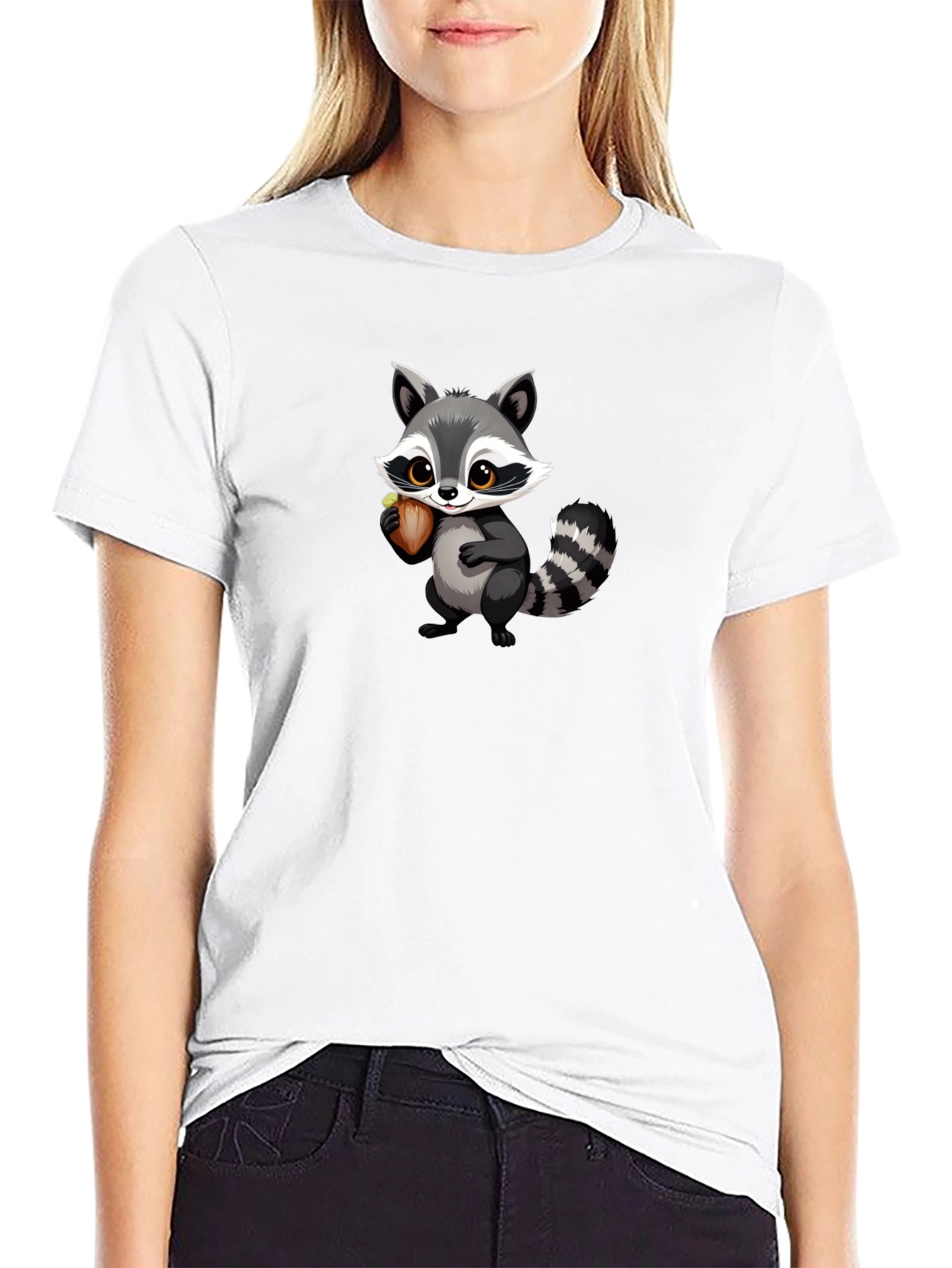 Raccoon Cartoon Black T-shirt