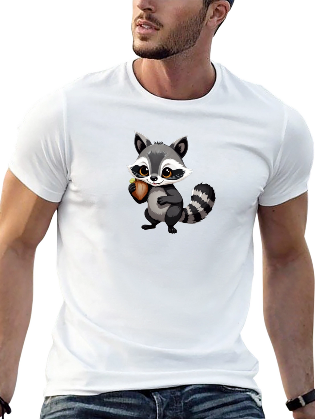 Raccoon Cartoon Black T-shirt