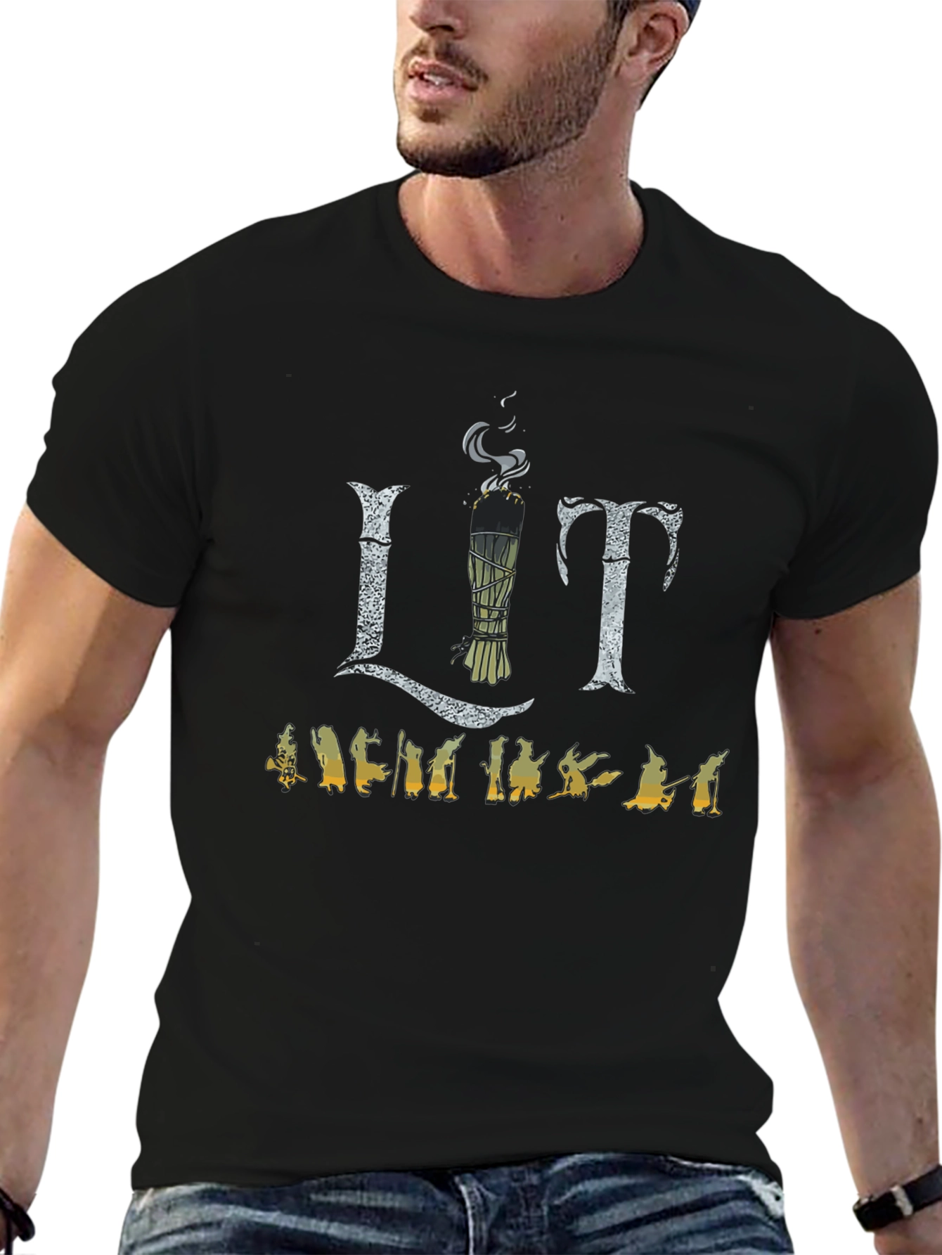 Lit Sage Smudge T-Shirt - Unisex Black Tee