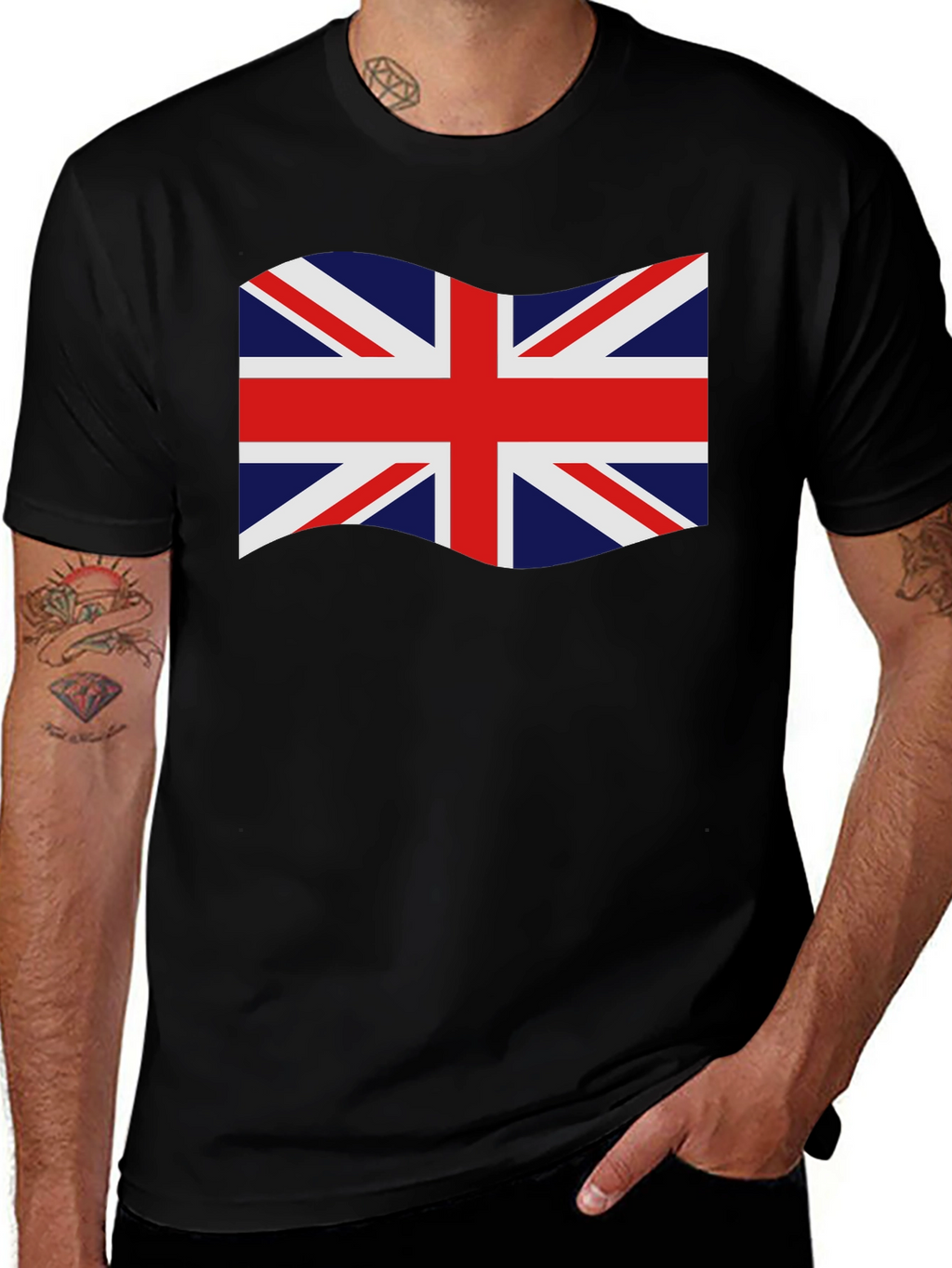 British Flag Graphic Tee - Black Crew Neck T-Shirt