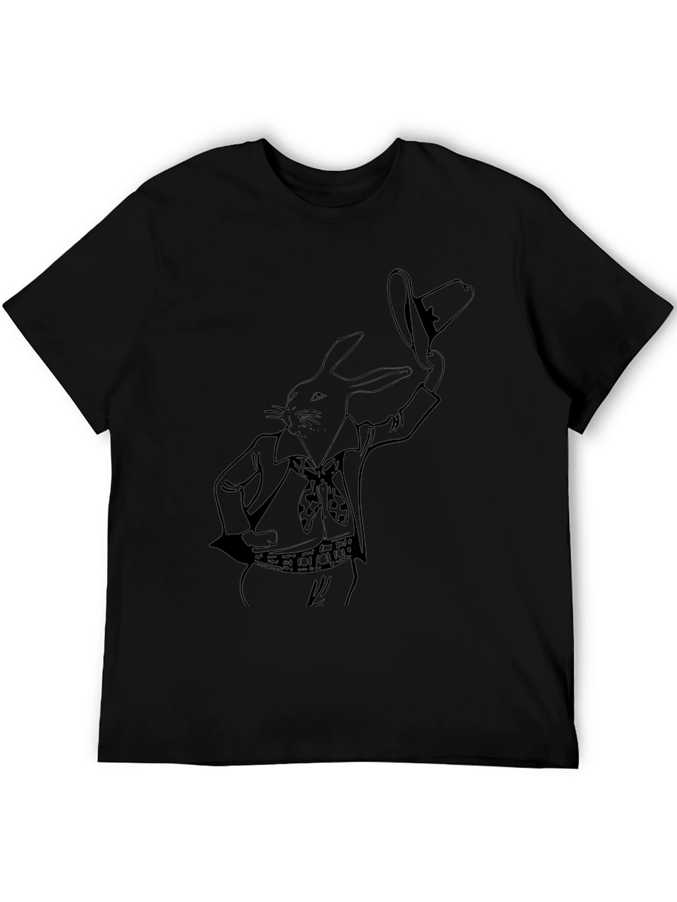 Rabbit Cowboy Graphic Tee - Black Cotton T-Shirt
