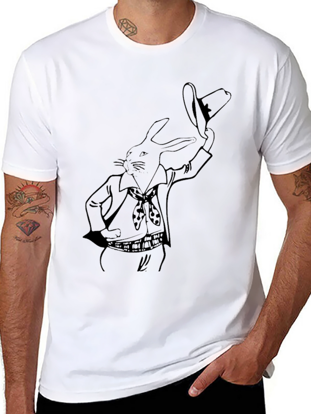 Rabbit Cowboy Graphic Tee - Black Cotton T-Shirt
