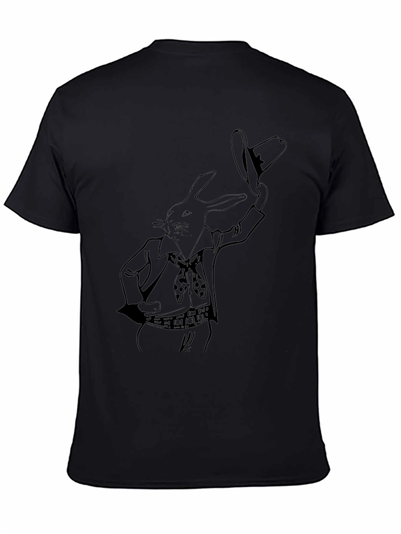 Rabbit Cowboy Graphic Tee - Black Cotton T-Shirt