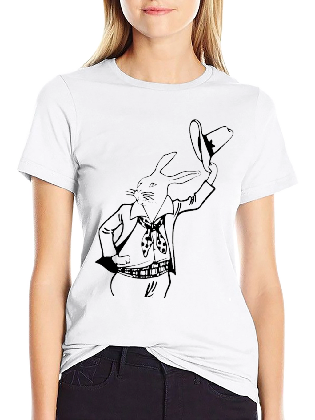 Rabbit Cowboy Graphic Tee - Black Cotton T-Shirt