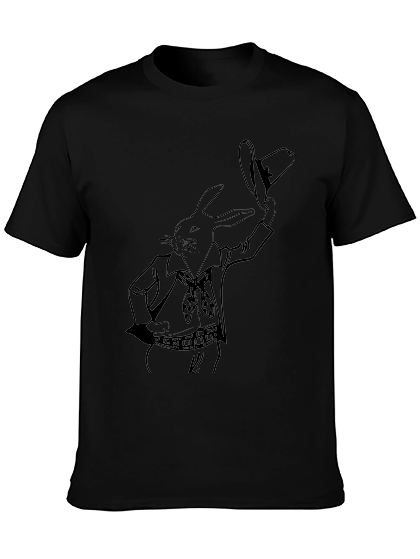 Rabbit Cowboy Graphic Tee - Black Cotton T-Shirt