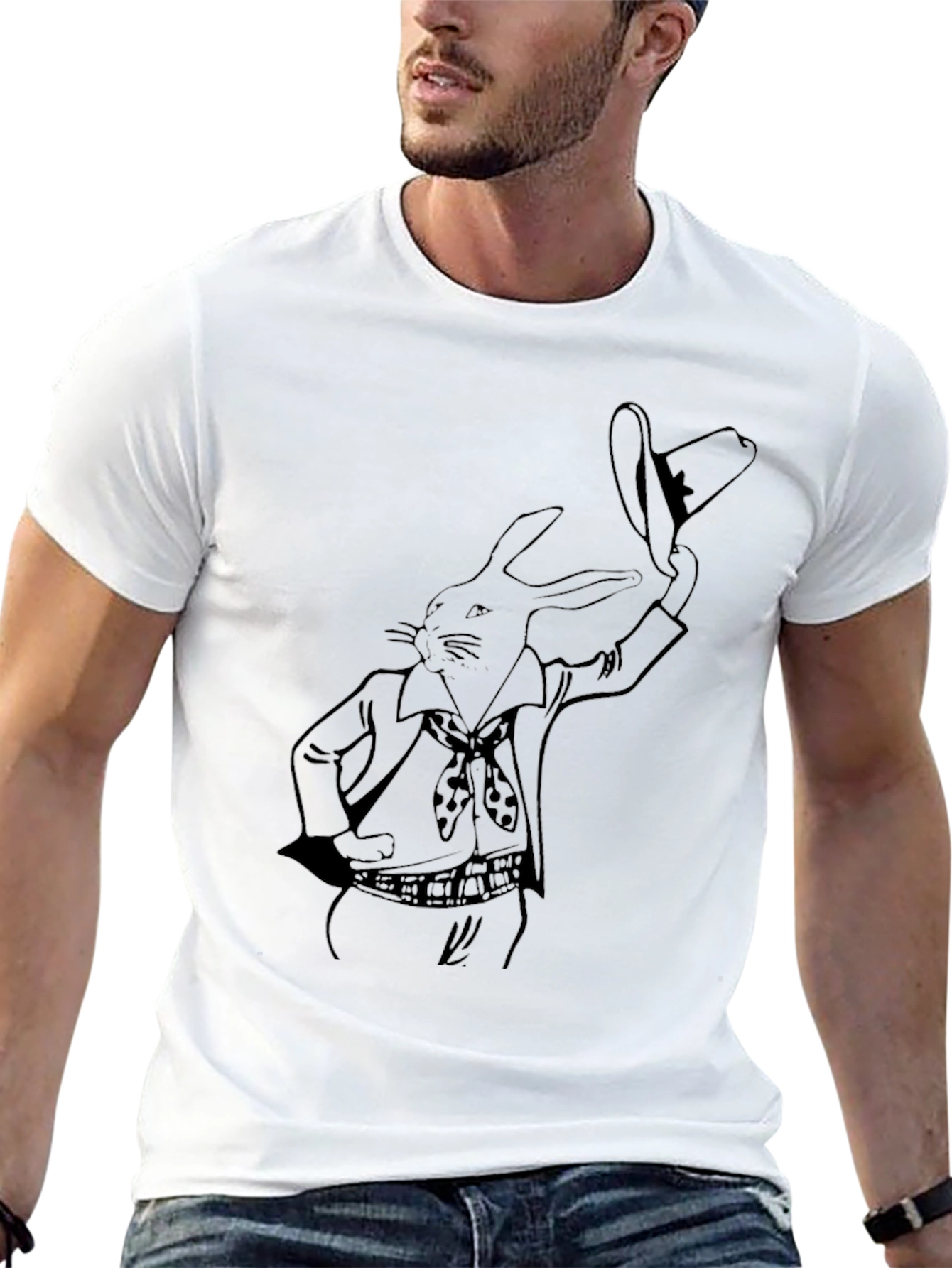 Rabbit Cowboy Graphic Tee - Black Cotton T-Shirt