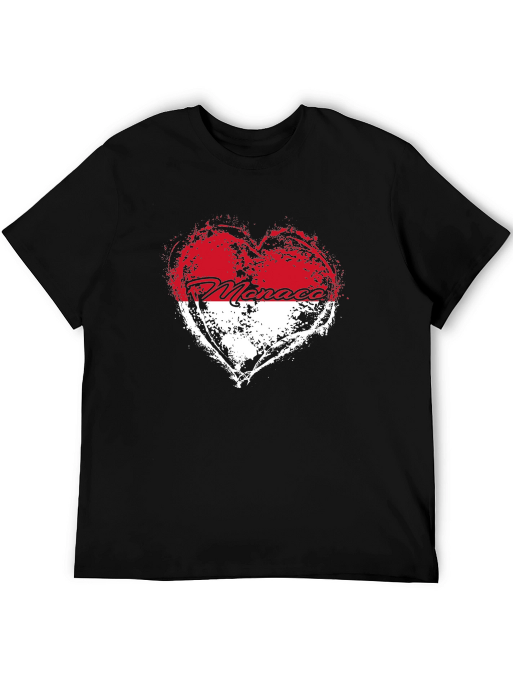 Monaco Heart Flag T-Shirt - Black Cotton Tee