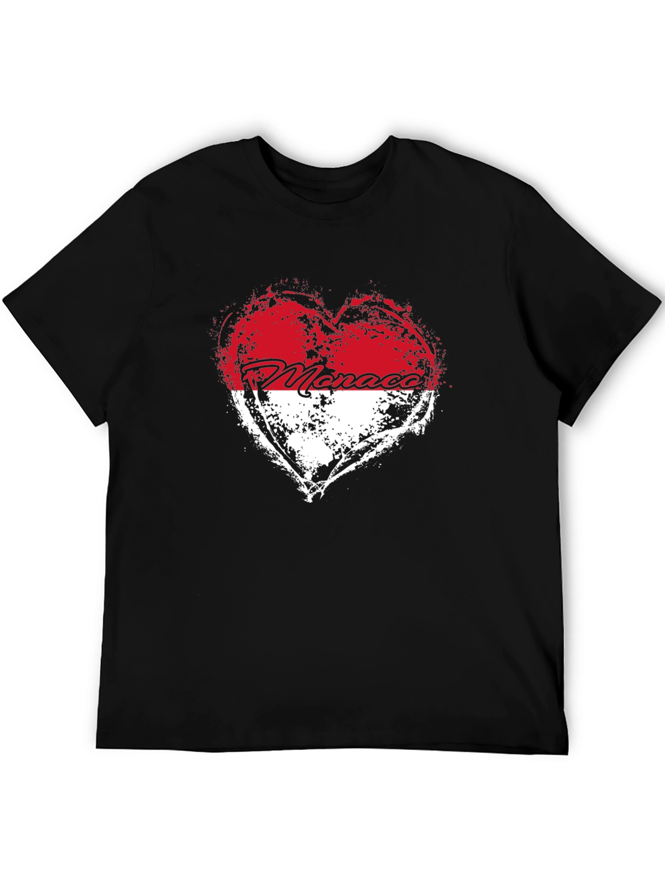 Monaco Heart Flag T-Shirt - Black Cotton Tee