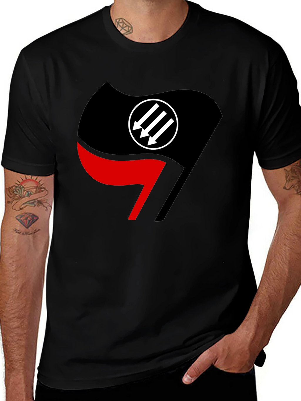 Antifascist Action Flag T-Shirt - Black