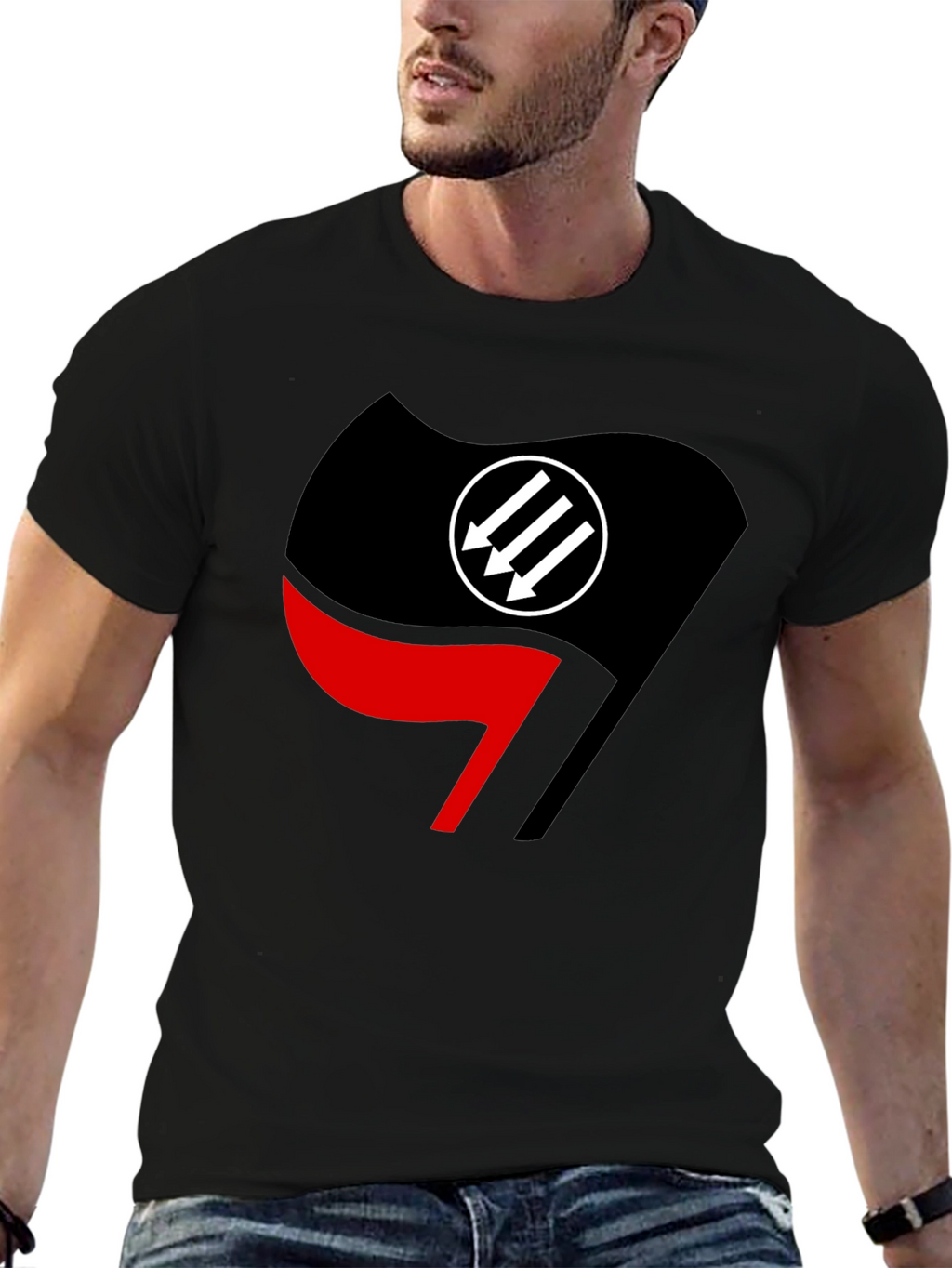 Antifascist Action Flag T-Shirt - Black
