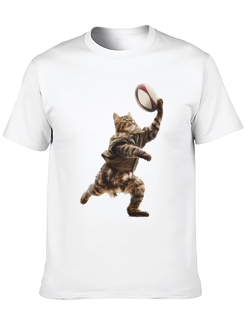Cat Rugby Player Graphic Tee - Novelty T-Shirt