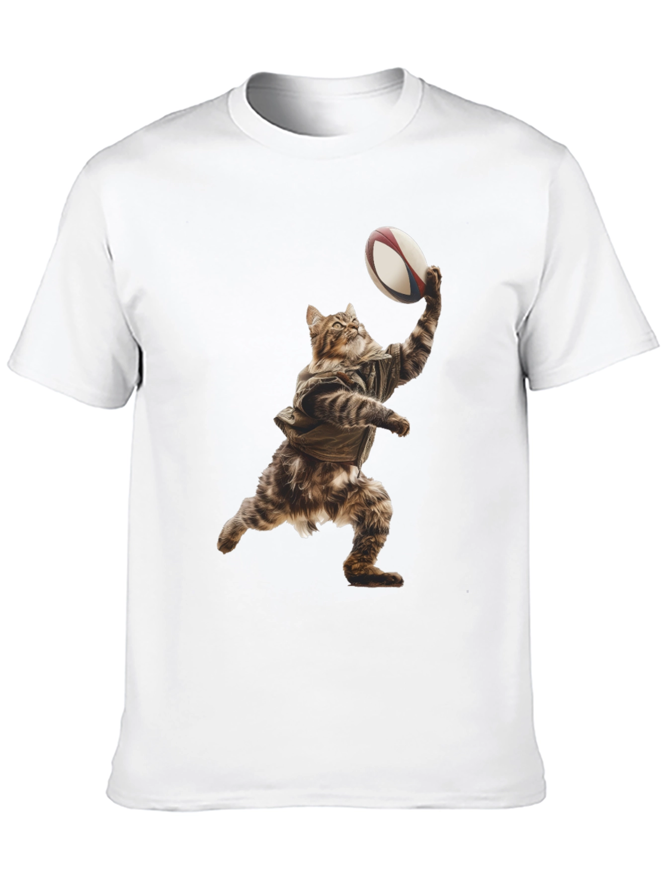 Cat Rugby Player Graphic Tee - Novelty T-Shirt
