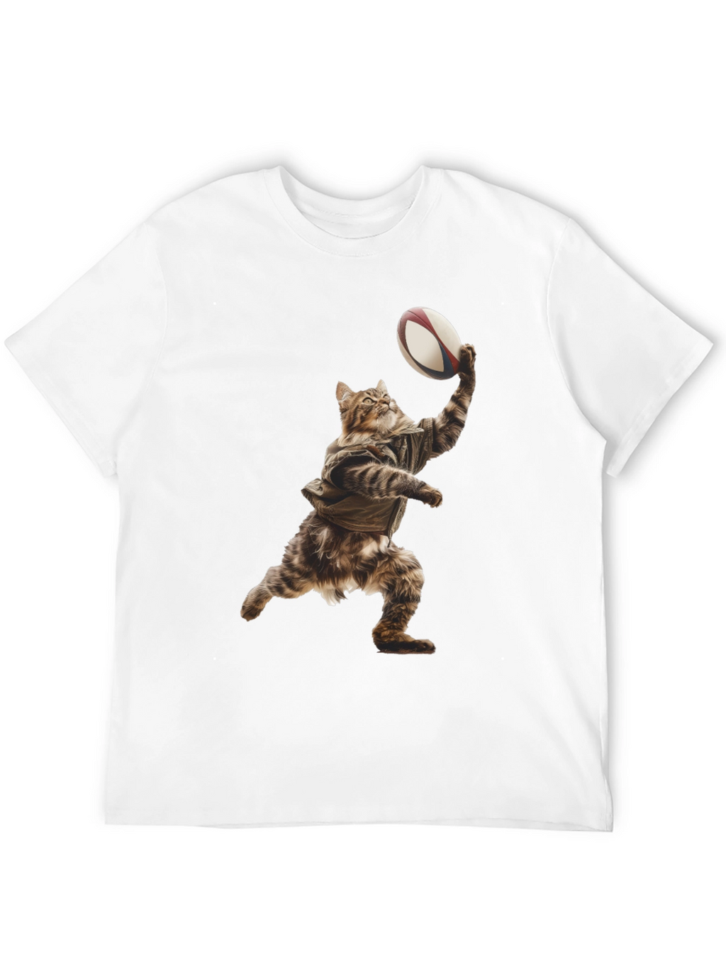 Cat Rugby Player Graphic Tee - Novelty T-Shirt