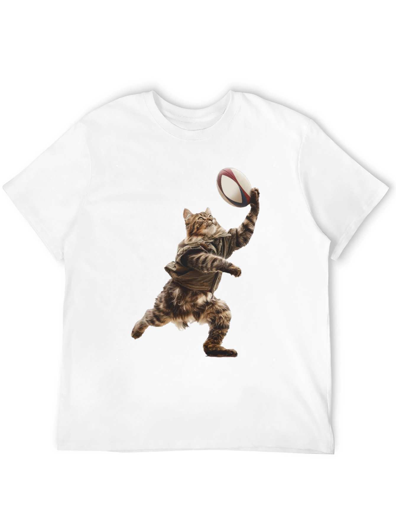 Cat Rugby Player Graphic Tee - Novelty T-Shirt