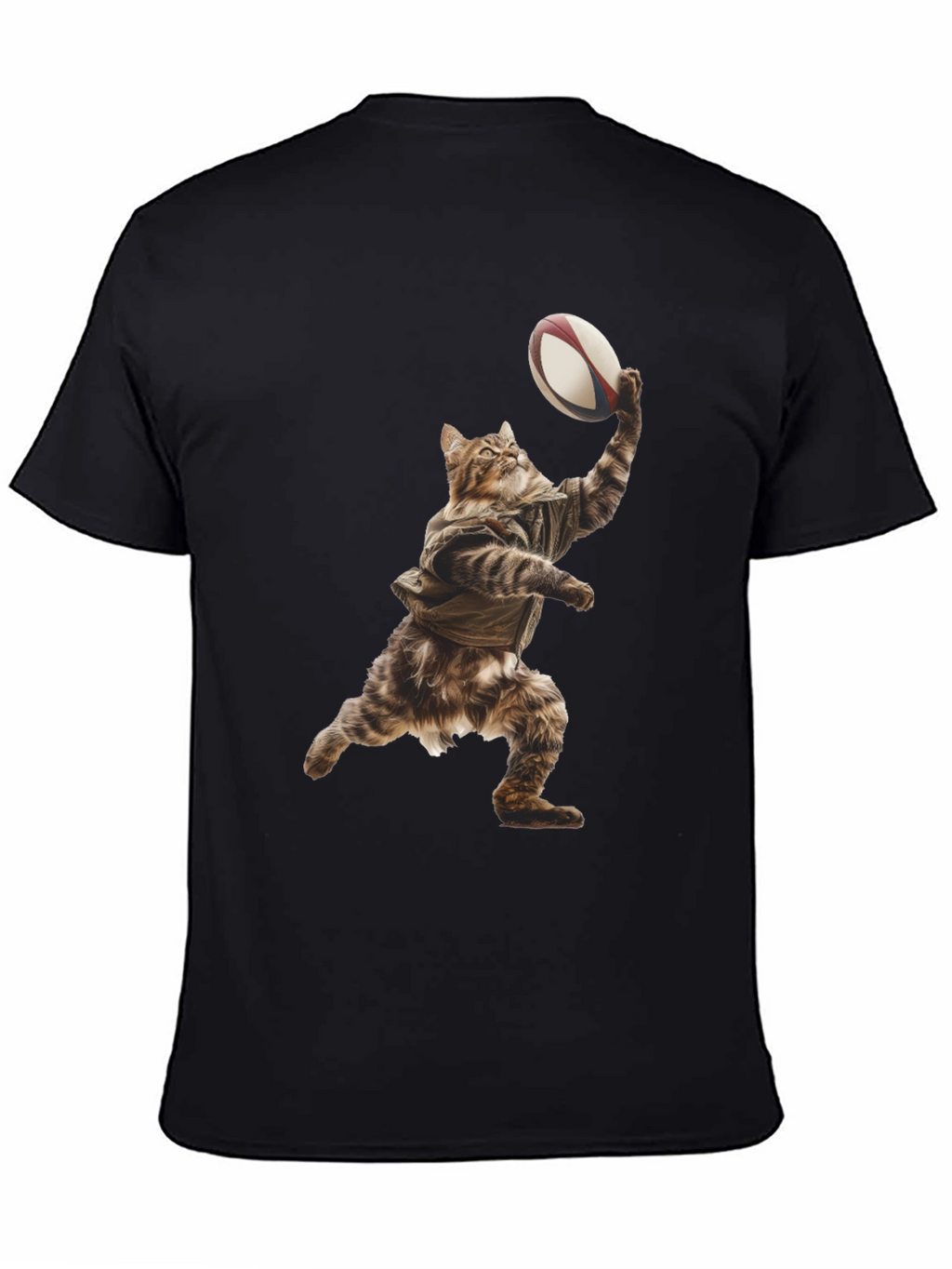 Cat Rugby Player Graphic Tee - Novelty T-Shirt