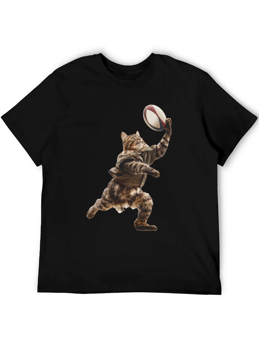 Cat Rugby Player Graphic Tee - Novelty T-Shirt