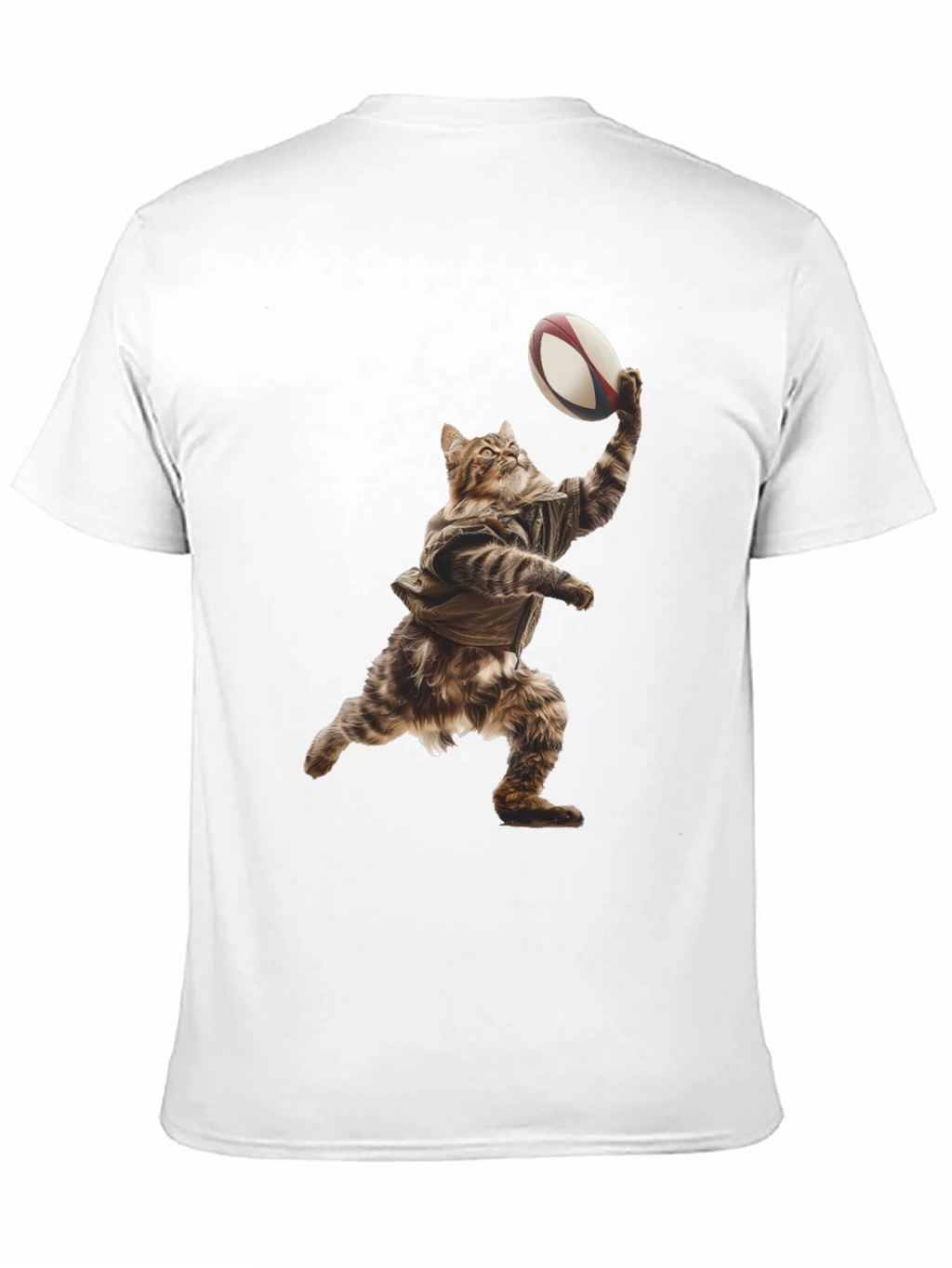 Cat Rugby Player Graphic Tee - Novelty T-Shirt