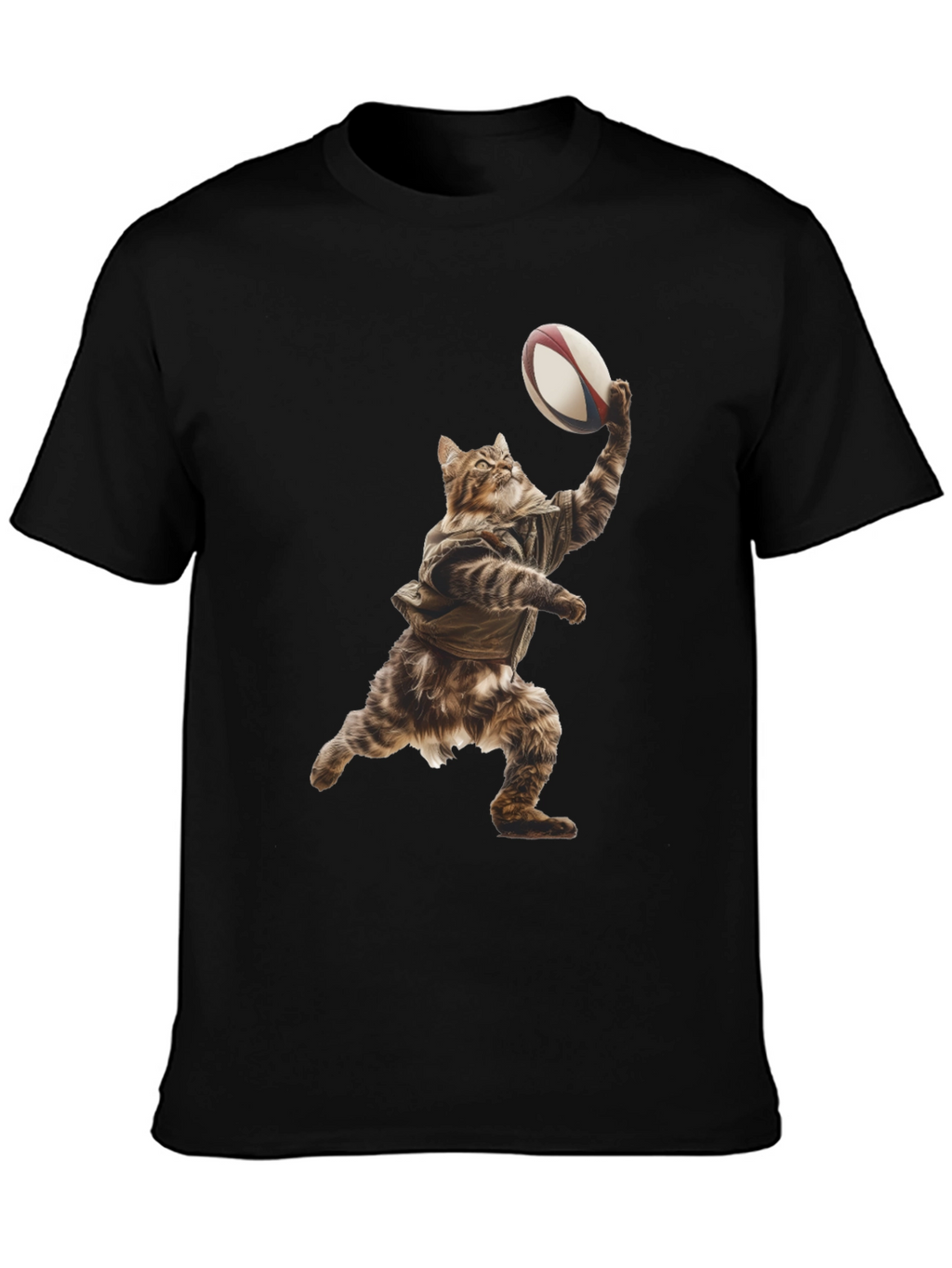 Cat Rugby Player Graphic Tee - Novelty T-Shirt