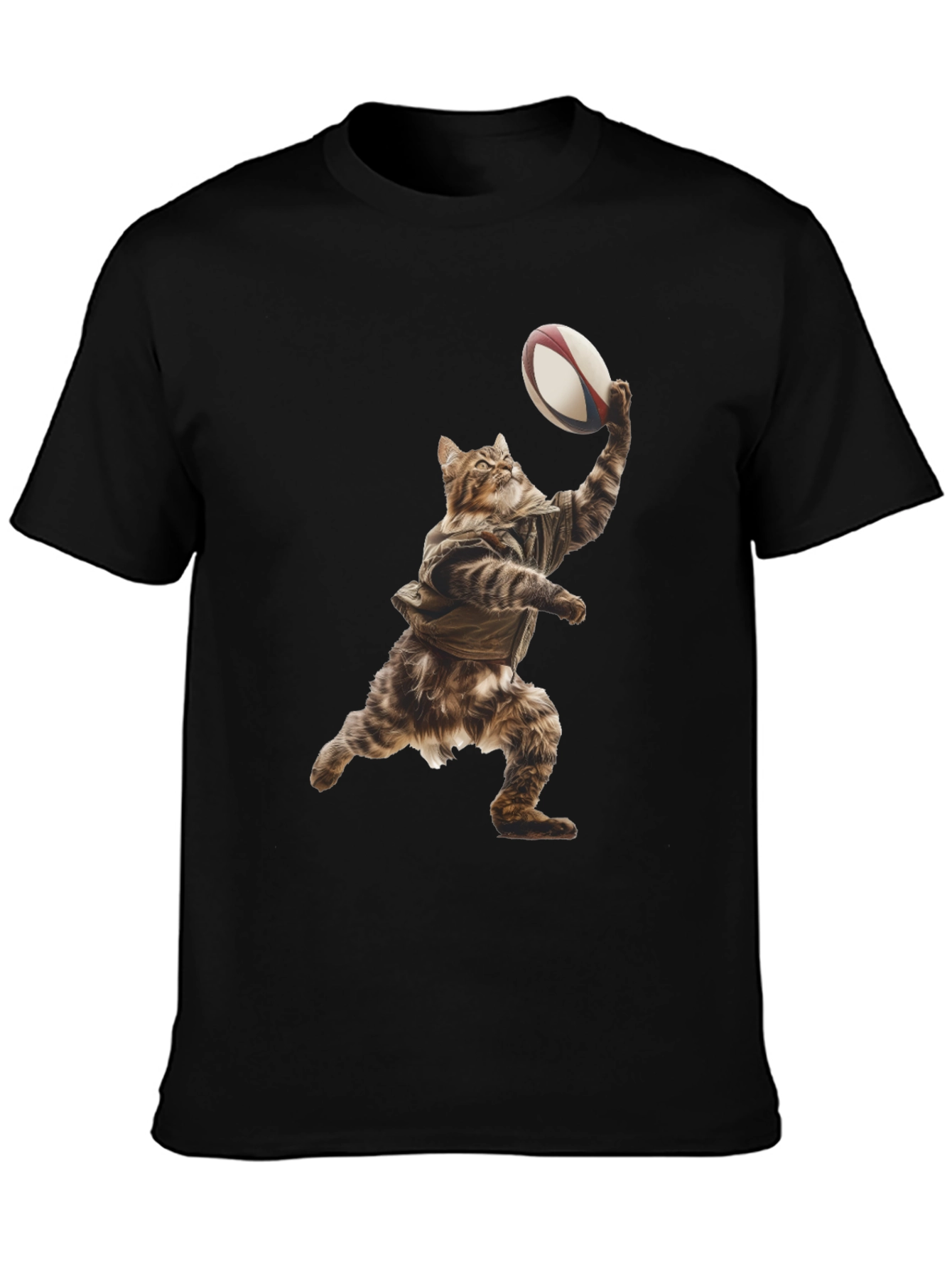 Cat Rugby Player Graphic Tee - Novelty T-Shirt