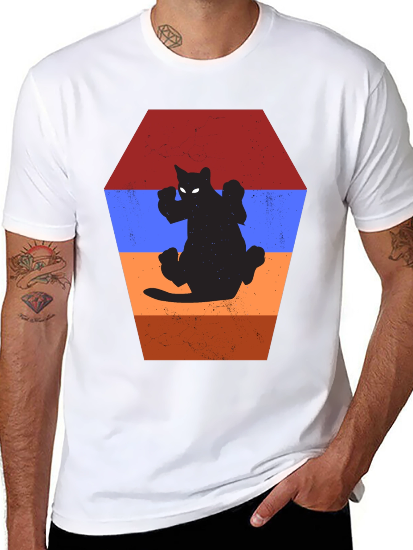 Retro Cat Silhouette T-Shirt - Unique Design