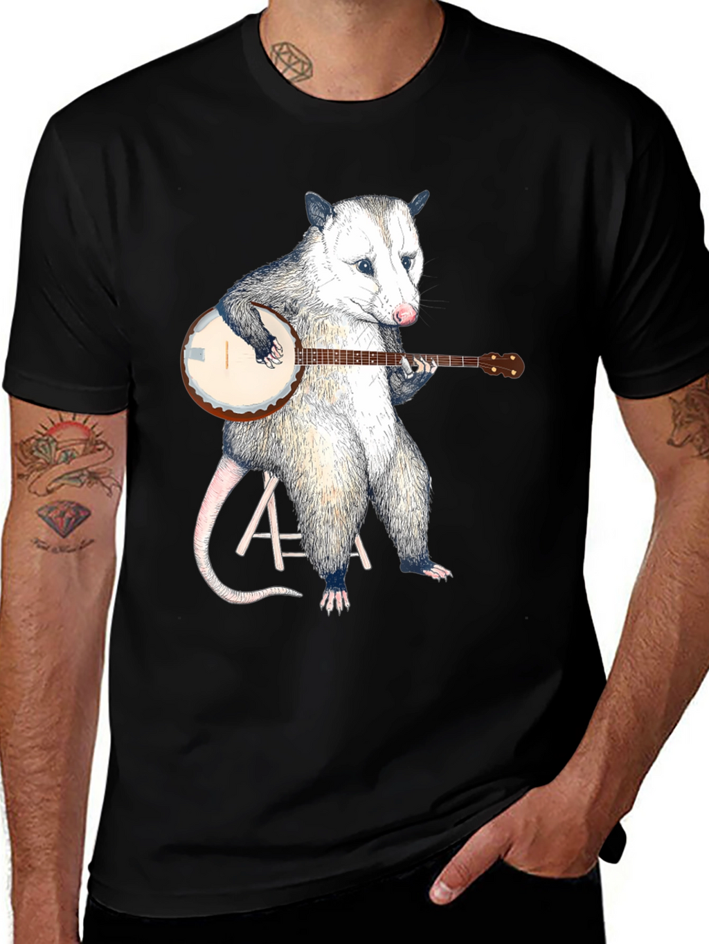 Opossum Banjo Black T-Shirt