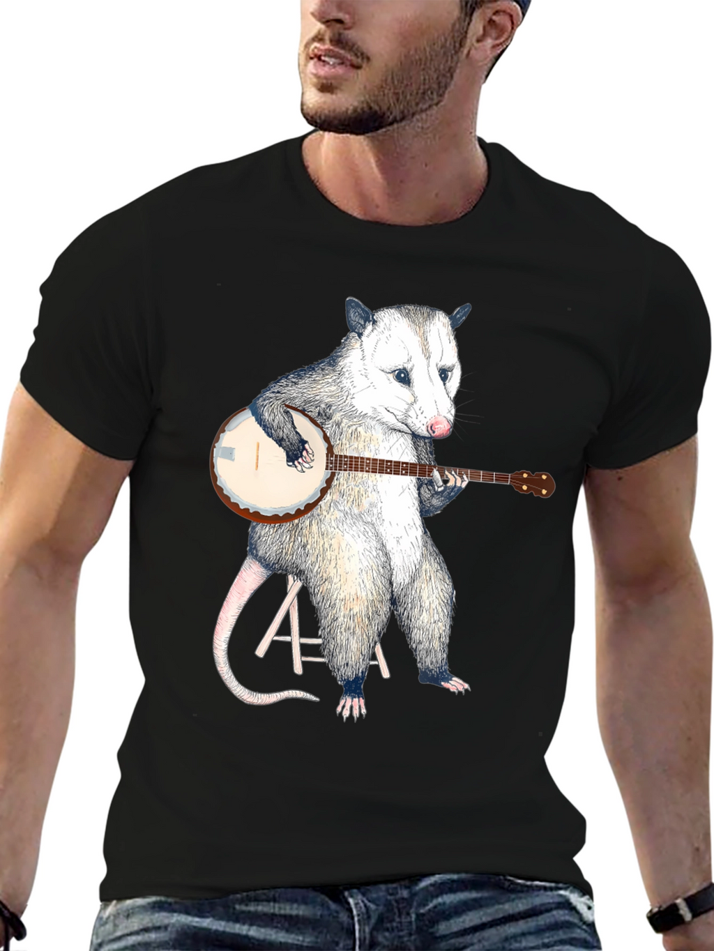 Opossum Banjo Black T-Shirt